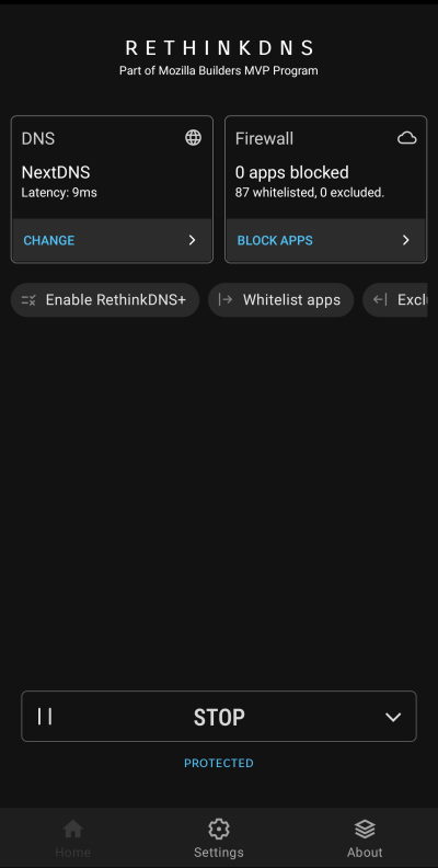 NextDNS app main screen